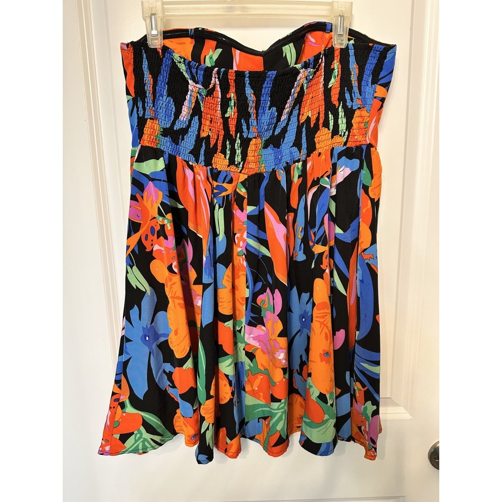 Shein‎ Allover Floral Print Mini Dress Size 12 Multicolor Strapless Vacation - Picture 2 of 7